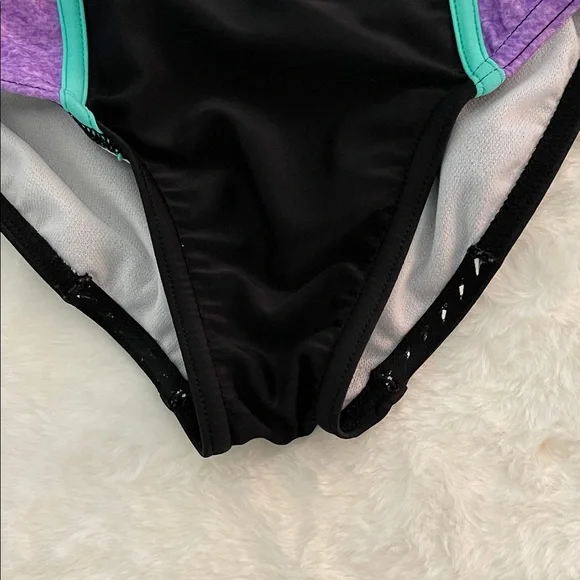 Speedo Black Teal Purple Girls' One-Piece Swim Suit SZ XS  6 - Picture 3 of 5